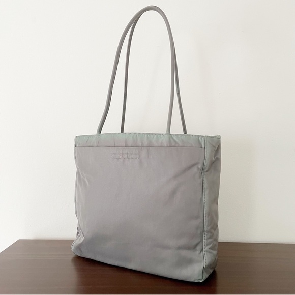 Prada gray Tessuto nylon triangle logo shoulder tote bag - Picture 3 of 11